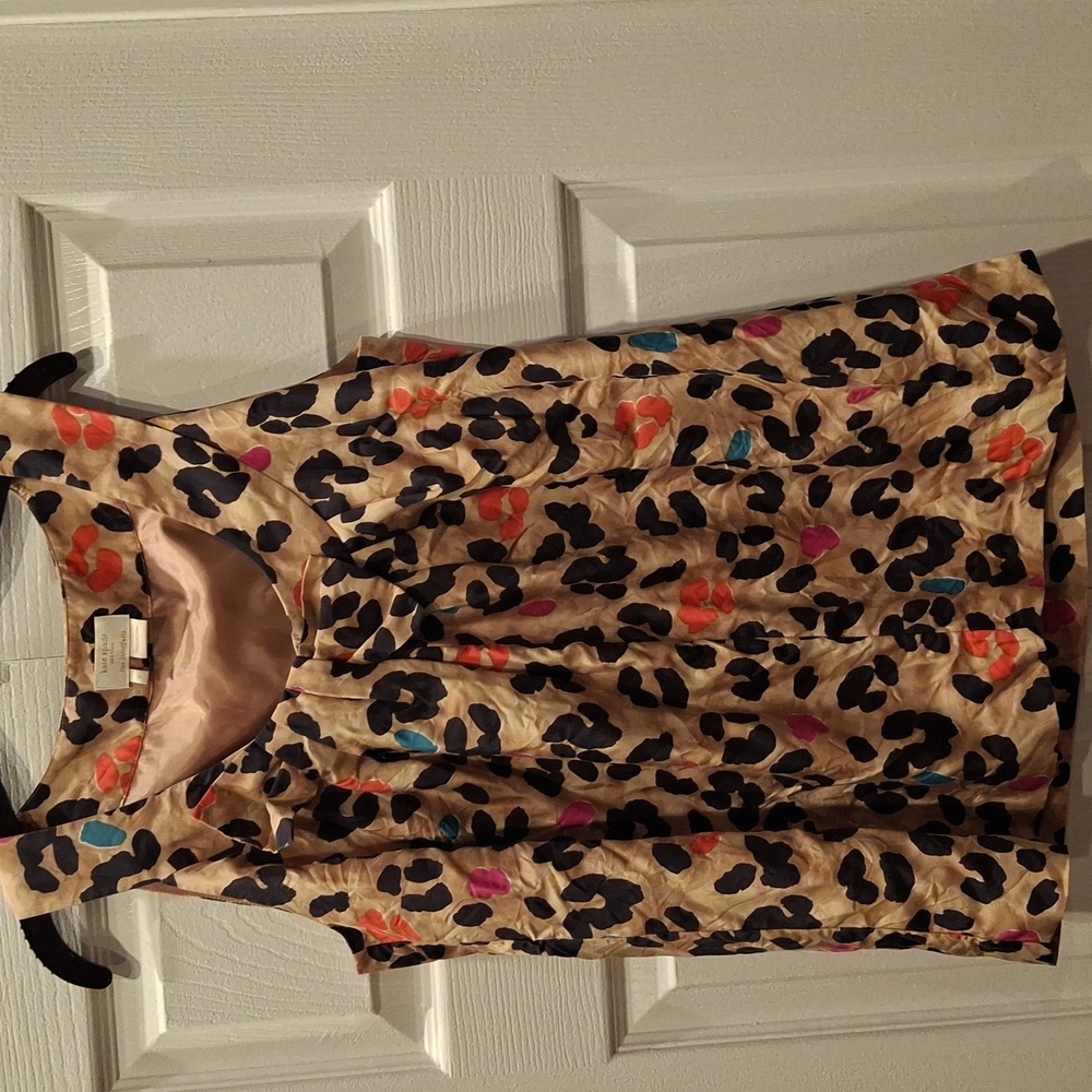 Kate Spade Live Colorfully Tan & Black Animal Print Tank Top Sz Small Silk Shell